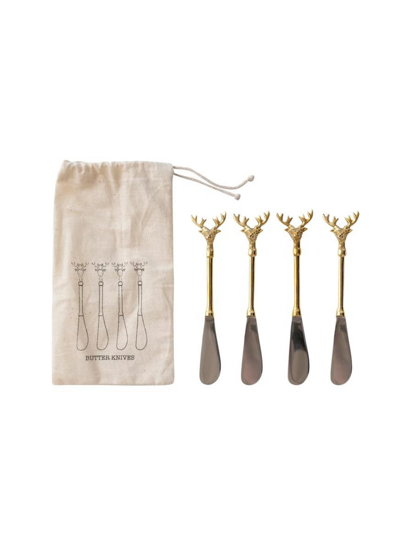 Brass Reindeer Handle Knives (Set of 4)