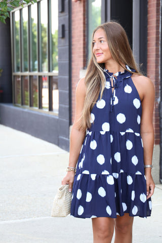 Party in Polka Dots Dress Navy