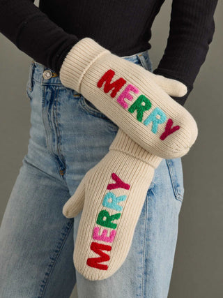 Beige Merry Knit Mittens
