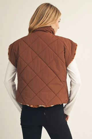 Brown Cheetah Puffer Vest