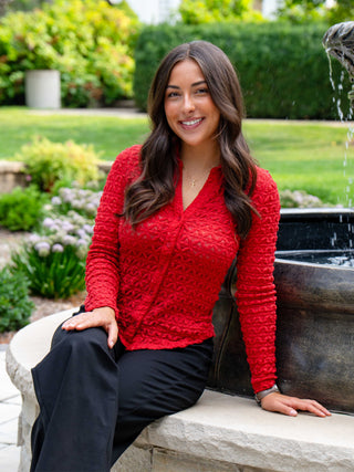 Dreamgirl Lace Button Up - Red