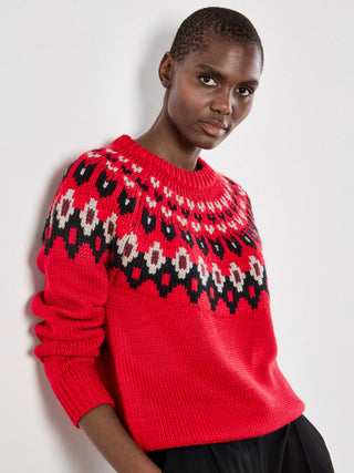 Fairisle Crew Neck Sweater - Red