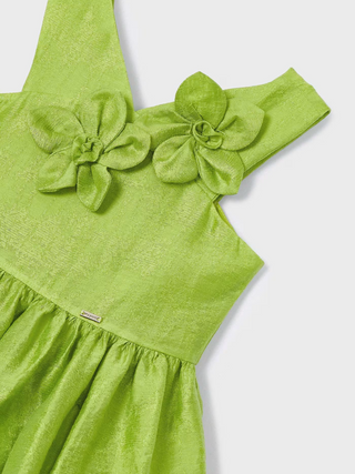 Green Embossed Floral Dress - Girl