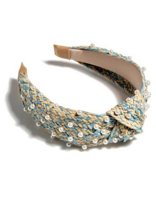 Pearl Knotted Headband - Blue