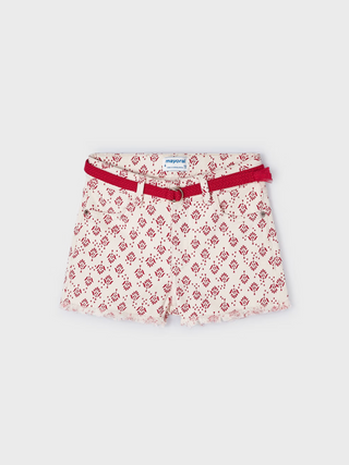 Red Printed Shorts w/ Belt - Girl