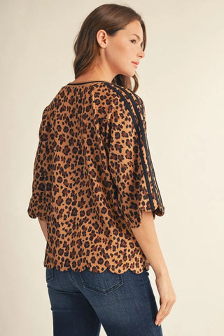 Sweet Cheetah Scallop Top