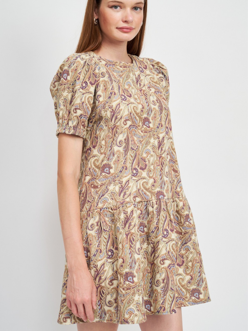 Tiered Tapestry Mini Dress